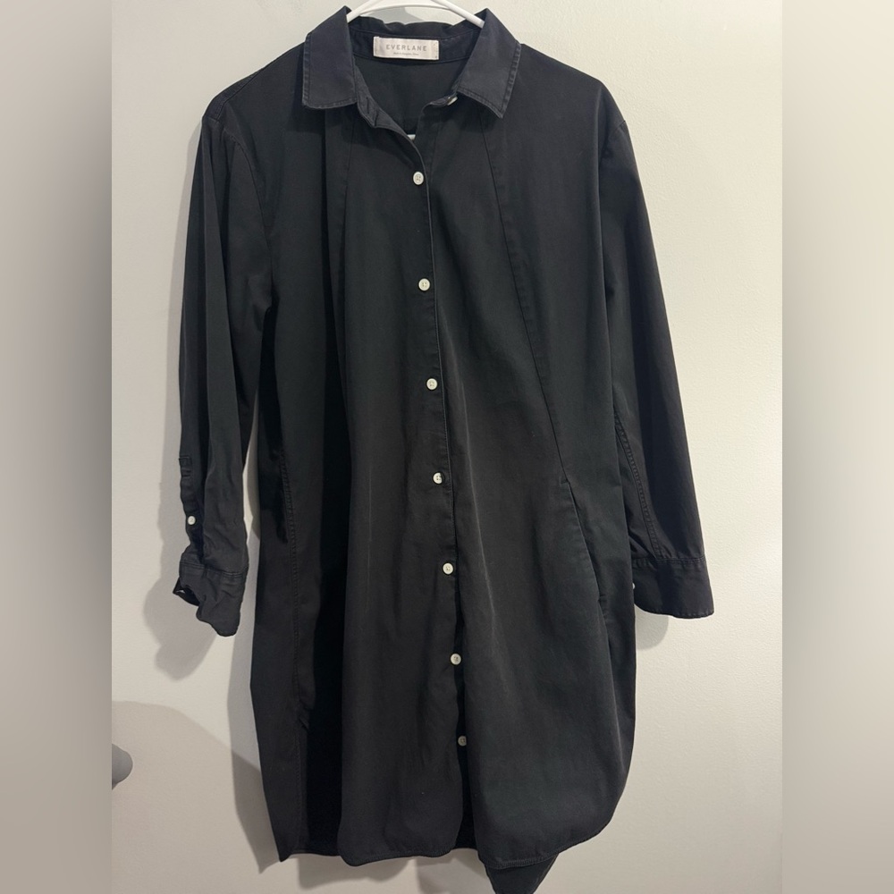 Everlane Shirt Dress Black Button Up Long Sleeve Womens Knee Length Size 8 - Picture 2 of 4